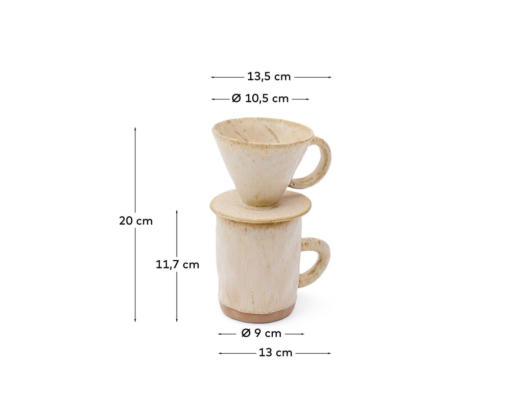 Zunel beige ceramic coffee cup with dripper set