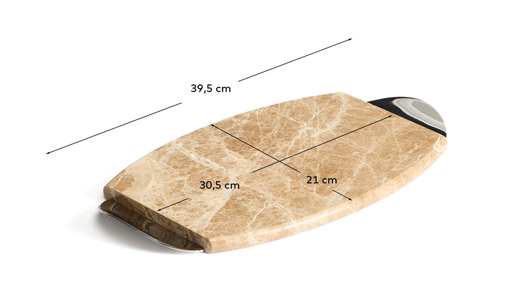 Adoma serving board in beige marble and metal