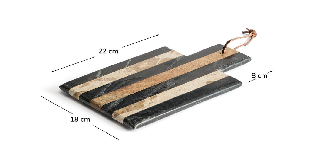 Surne serving board in black, brown and beige marble 30 x 18 cm