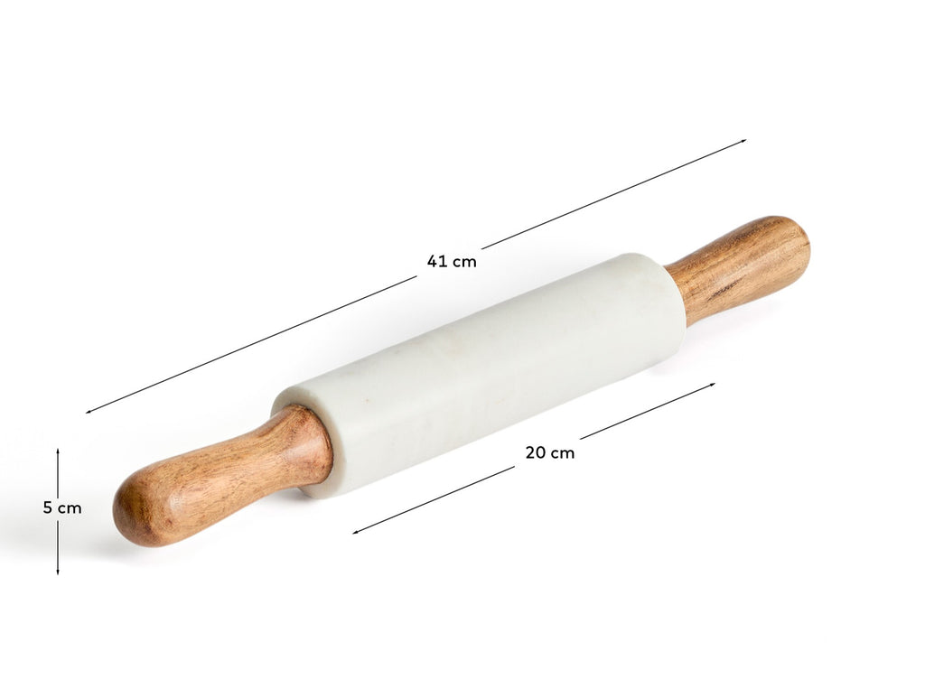Nuvir rolling pin in white marble and solid acacia wood