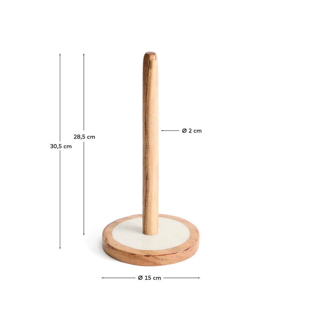 Nuvir kitchen roll holder in white marble and solid acacia wood – Kave Home