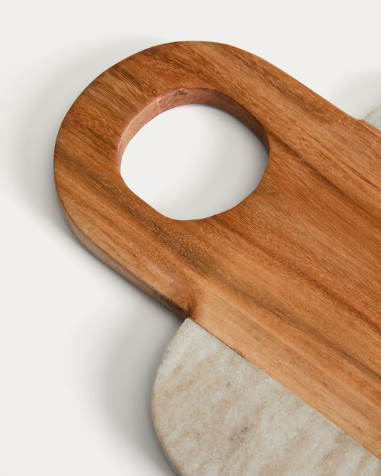 Nuvir serving board in beige marble and solid acacia wood