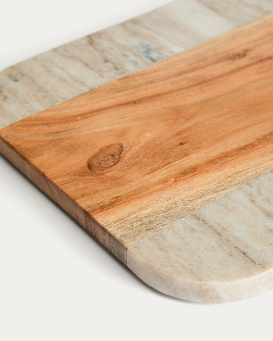 Nuvir serving board in beige marble and solid acacia wood