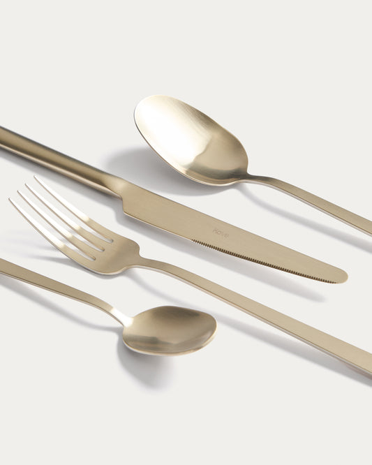 Dilora 16-piece stainless steel cutlery set with a matte gold finish
