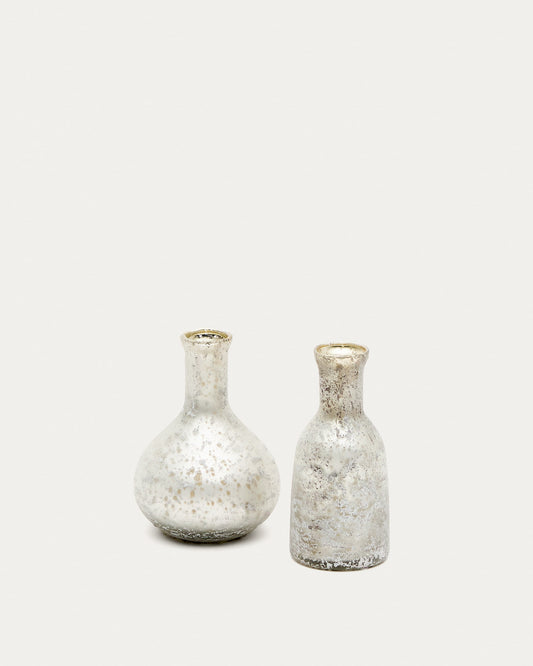 Deila set of 2 white, recycled-glass vases, 13 cm