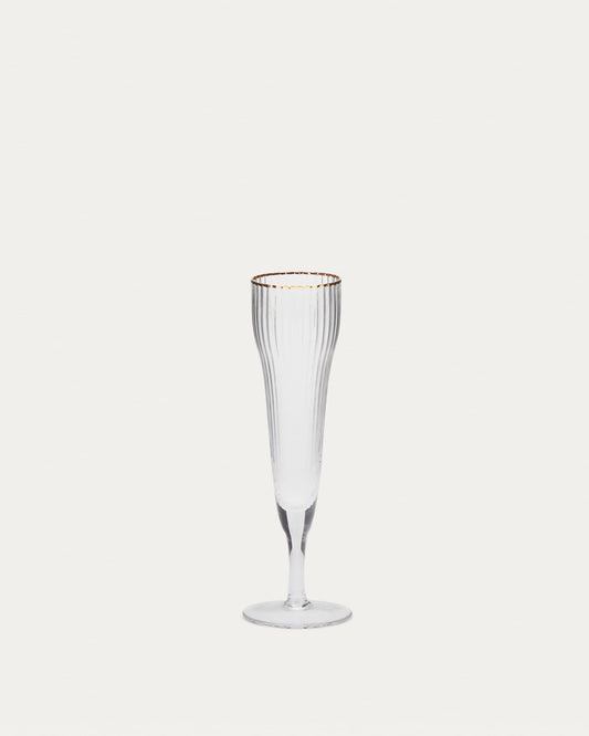 Ayan champagne flute in transparent glass, with a gold feature, 19 cl