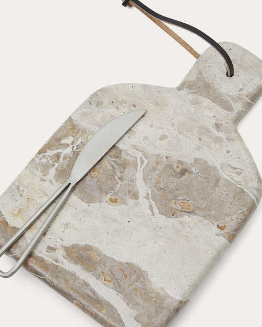 Suka small cutting board and beige marble knife set