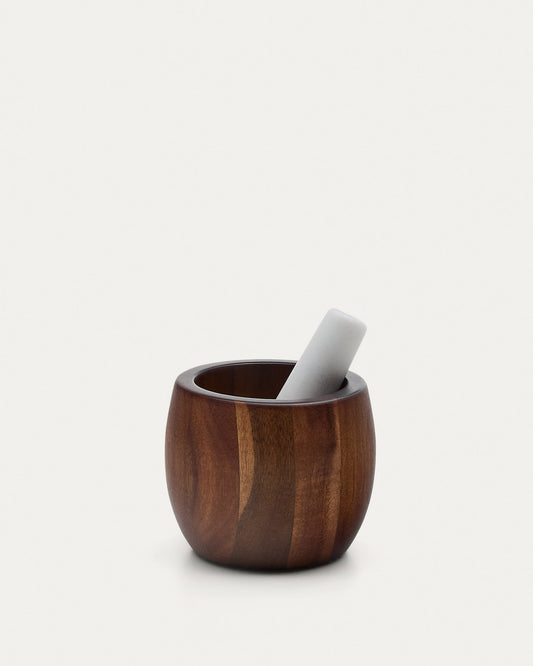 Tori mortar and pestle made of acacia wood and white marble FSC 100%