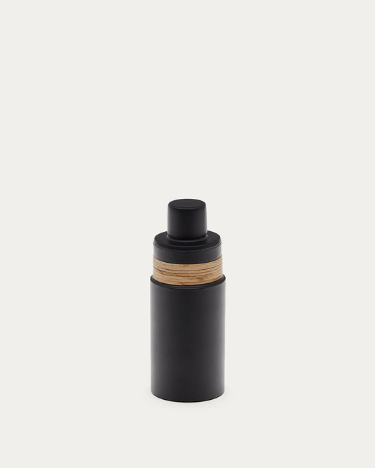 Shai cocktail shaker in black stainless steel and rattan