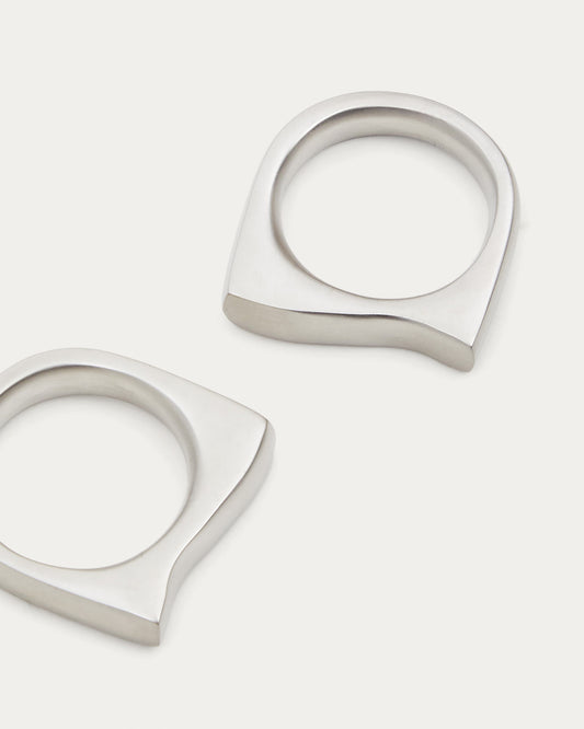 Aruc set of two semi-circular napkin rings in silver-plated stainless steel