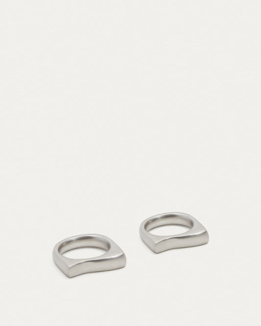 Aruc set of two semi-circular napkin rings in silver-plated stainless steel