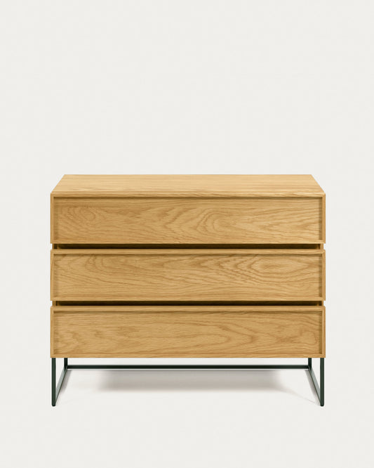 Taiana chest of drawers with oak veneer and steel frame with black finish 100 x 78 cm