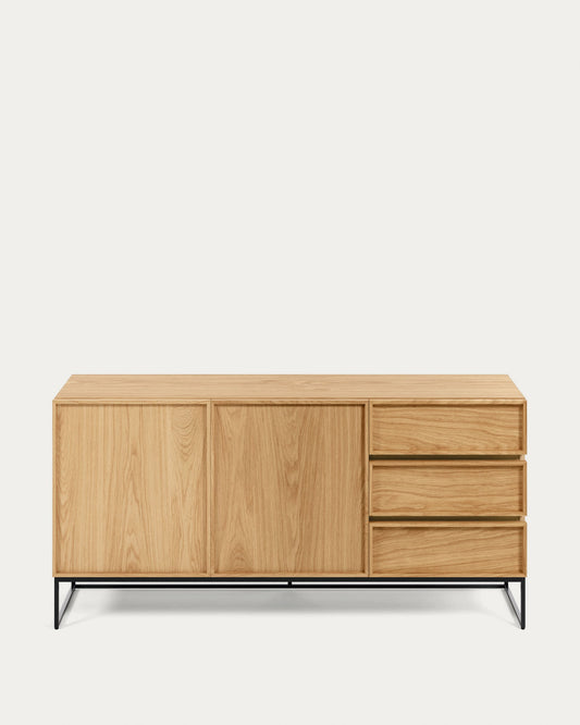 Taiana 2 door 3 drawer sideboard in oak veneer with black steel structure, 160 x 78 cm