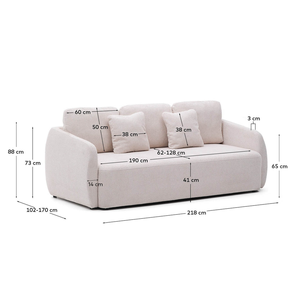 Laira 3-seater sofa bed in ecru chenille 218cm FSC Mix Credit