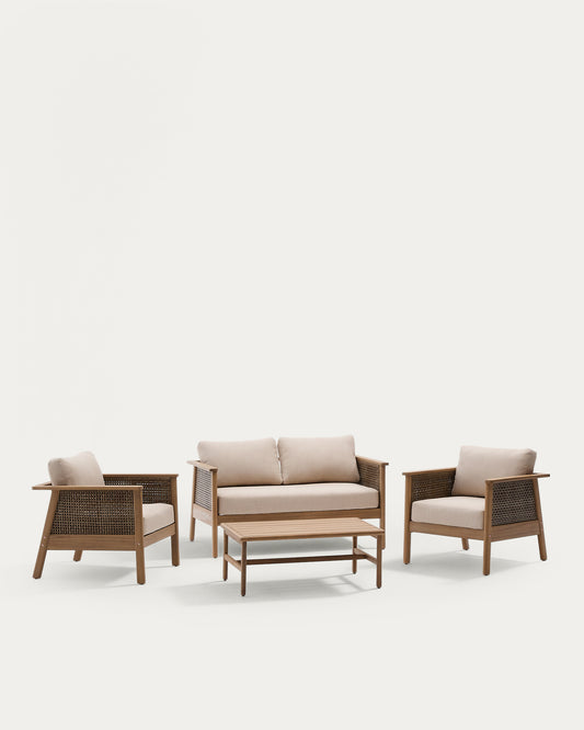 Alabe set consisting of one 2-seater sofa, 2 armchairs and one coffee table in FSC 100% acacia wood