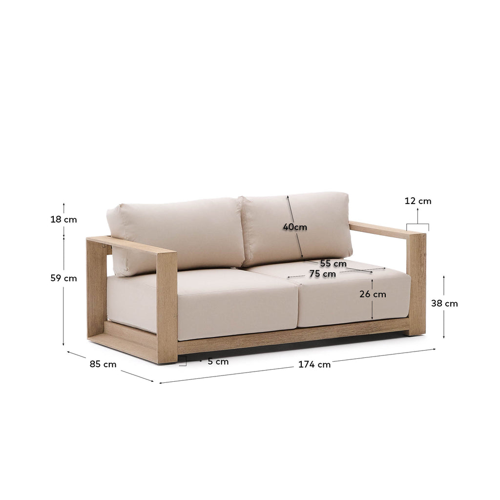 Ambra 2-seater sofa in solid acacia wood with light finish 174cm FSC 100%