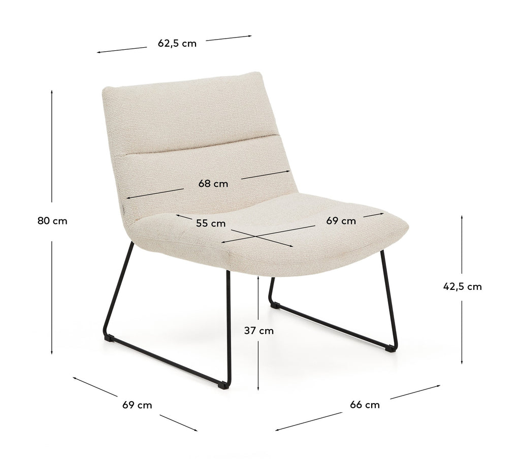 Asen beige chenille armchair with black steel legs FSC 100%