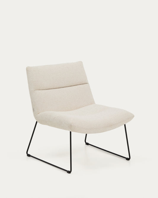 Asen beige chenille armchair with black steel legs FSC 100%