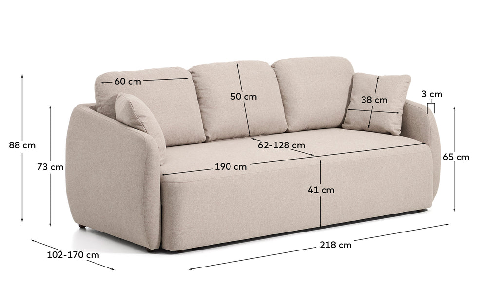Laira 3-seater sofa bed in beige chenille 218cm FSC Mix Credit