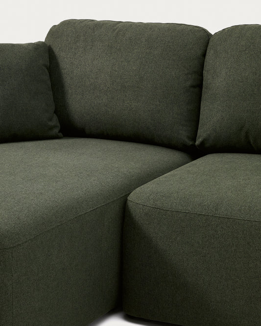 Laira 3-seater sofa bed with left chaise longue in dark green chenille 246cm FSC Mix Credit