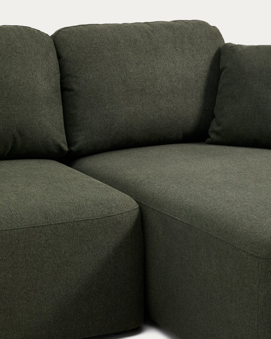 Laira 3-seater sofa bed with right chaise longue in dark green chenille 246cm FSC Mix Credit