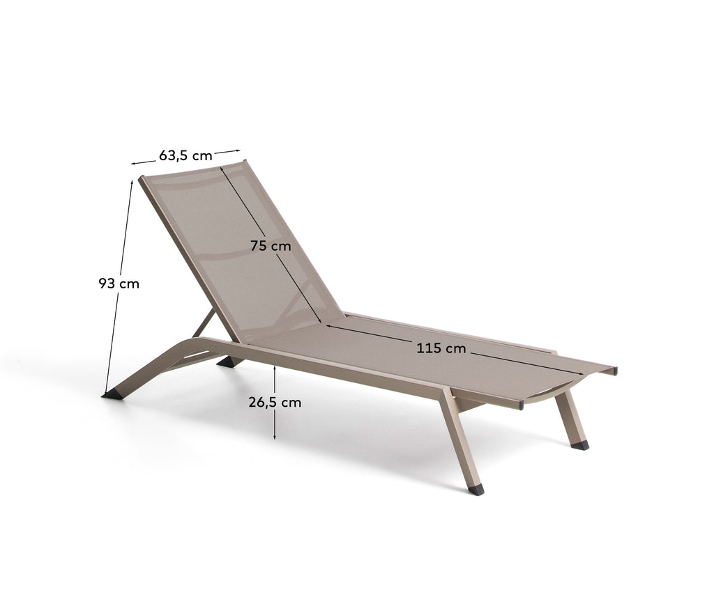 Stackable Capraia sun lounger in taupe aluminium with brown texteline