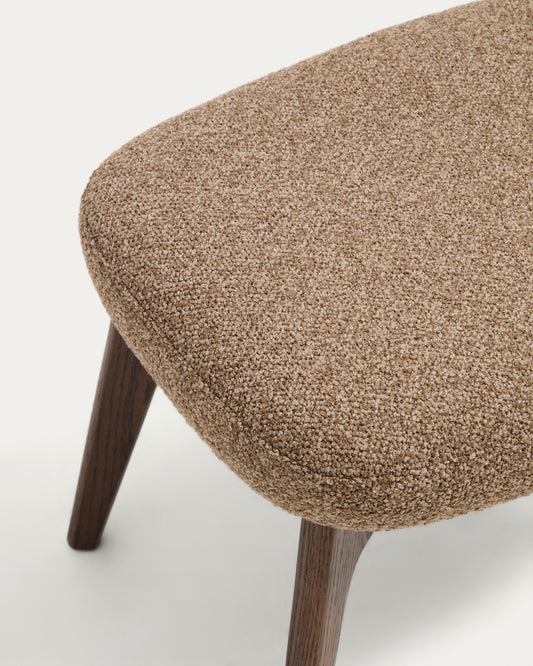 Adiran footrest in light brown thick chenille with solid oak wood legs with a walnut finish