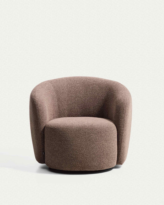 Odenia swivel armchair in brown micro bouclé