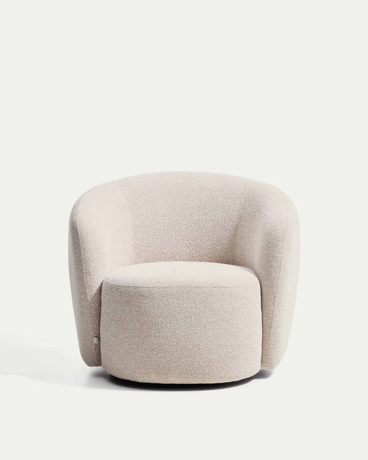 Odenia swivel armchair in beige micro bouclé