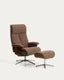 Toriel chocolate brown micro bouclé reclining swivel armchair with footrest and aluminium legs FSC Mix Credit