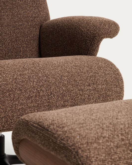 Toriel chocolate brown micro bouclé reclining swivel armchair with footrest and black-finish aluminium legs FSC 100%