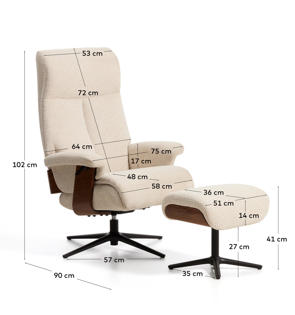 Toriel beige micro bouclé reclining swivel armchair with footrest and black-finish aluminium legs FSC Mix Credit