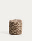 Nedilo round footrest in taupe geometric FSC Mix Credit jacquard fabric