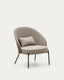 Eamy light brown armchair in an ash wood veneer with a walnut finish and black metal