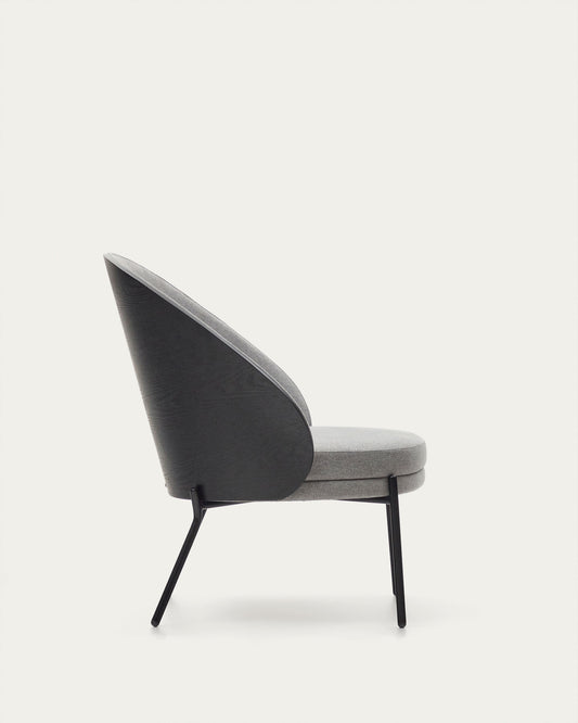 Eamy light grey armchair in an ash wood veneer with a black finish and black metal