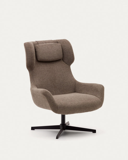 Zalina swivel armchair in light brown chenille and steel with black finish