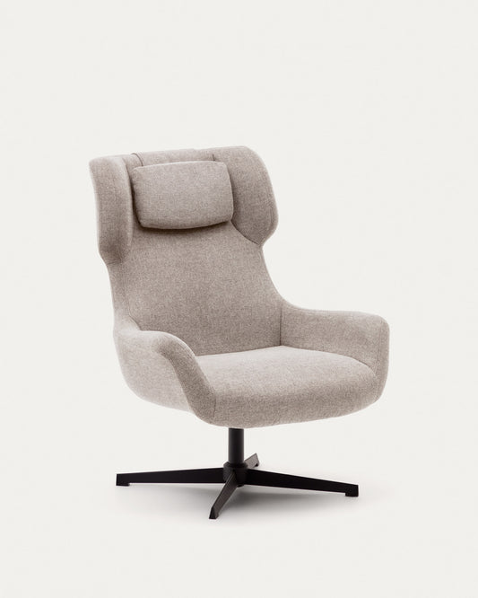 Zalina swivel armchair in beige chenille and steel with black finish