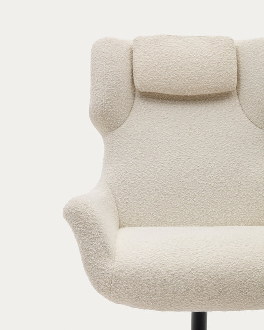 Zalina swivel armchair in white bouclé and steel with black finish FSC 100%