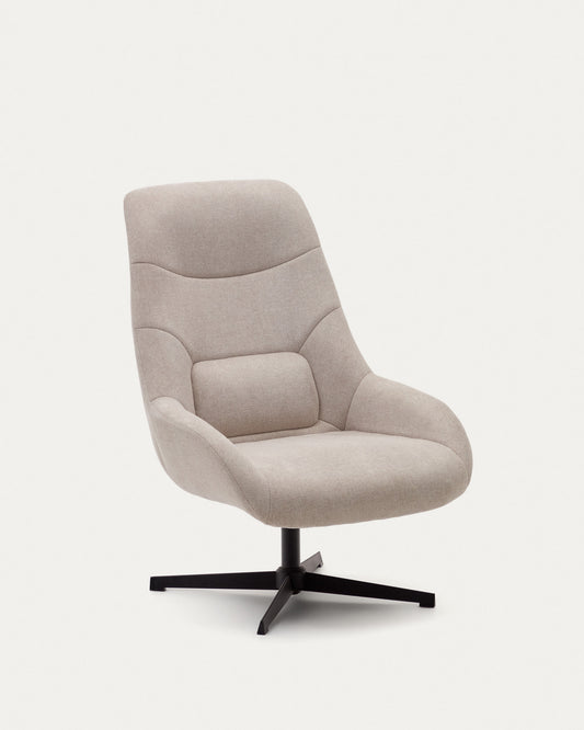 Celida swivel armchair in beige chenille and steel with black finish FSC 100%