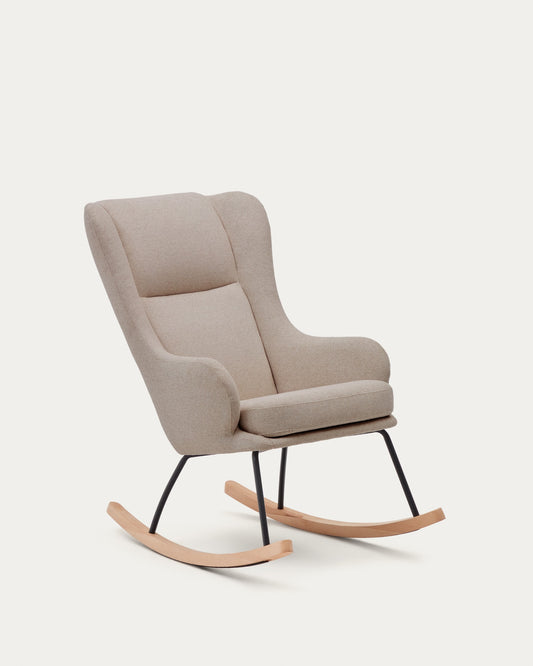 Maustin rocking chair in beige chenille with a black steel structure and beech wood