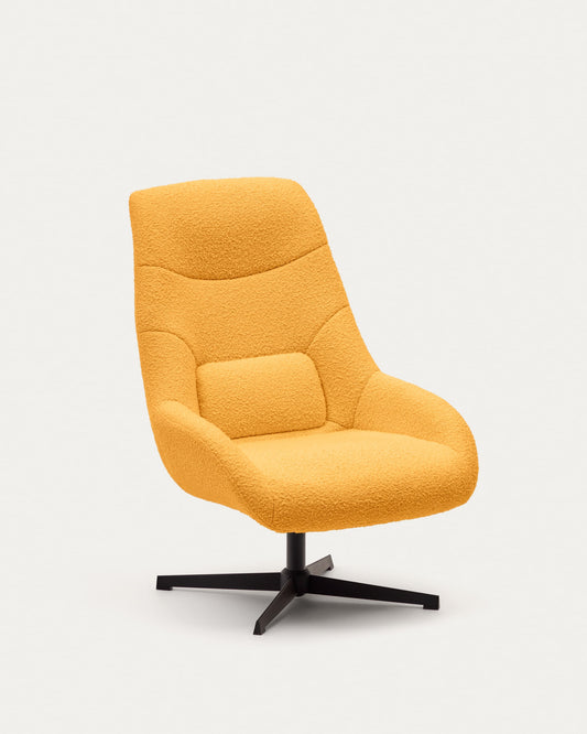 Celida swivel armchair in mustard bouclé and steel with black finish FSC 100%