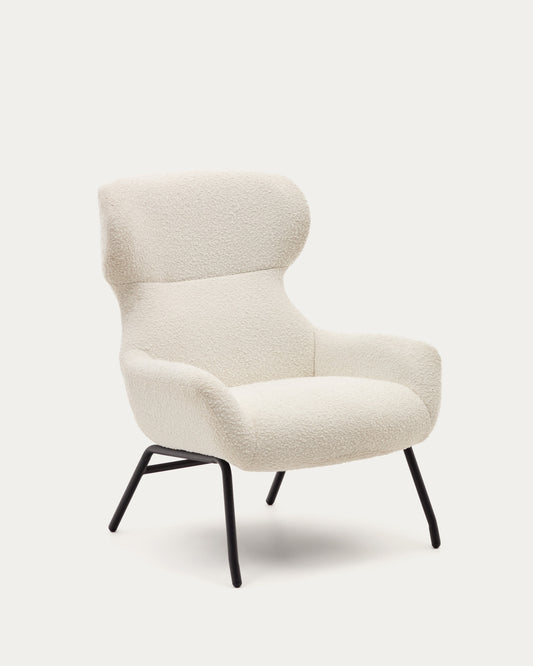 Belina armchair in white bouclé and steel with black finish