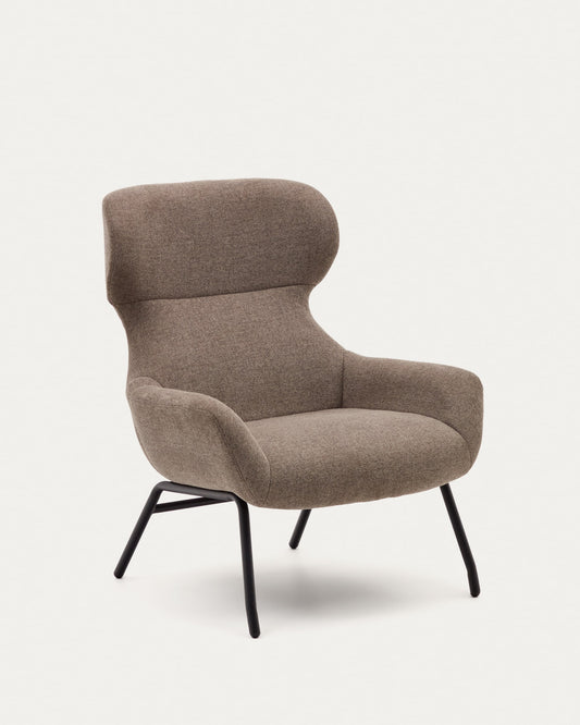 Belina chenille armchair in light brown and steel with black finish