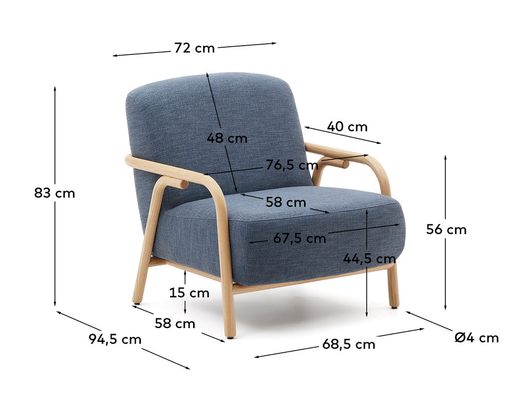 Sylo blue armchair made from solid ash wood, FSC 100%