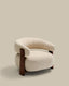 Granite beige chenille armchair with solid ash wood legs in a walnut finish FSC 100%