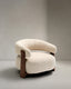Granite beige chenille armchair with solid ash wood legs in a walnut finish FSC 100%
