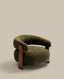 Granite green chenille armchair with solid ash wood legs in a walnut finish FSC 100%