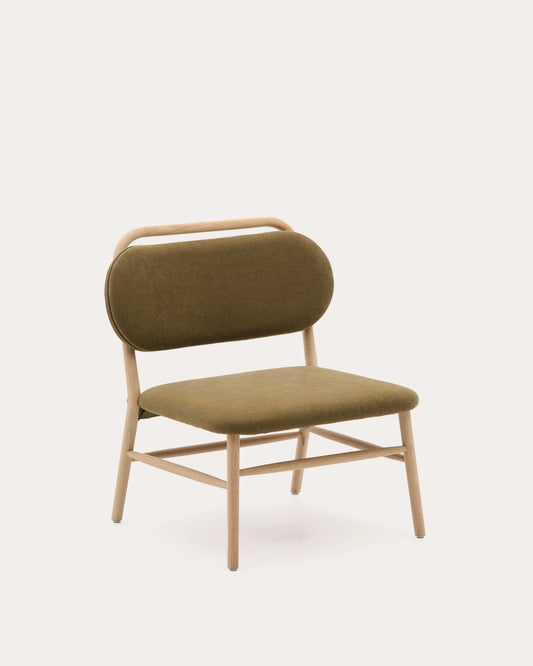 Helda armchair in green chenille and FSC Mix Credit solid oak wood