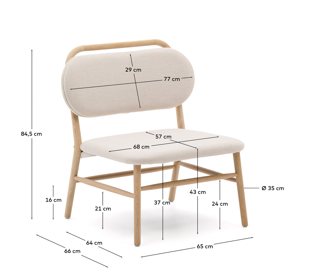 Helda armchair in beige chenille and FSC Mix Credit solid oak wood