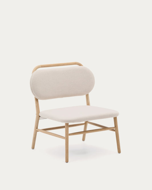 Helda armchair in beige chenille and FSC Mix Credit solid oak wood